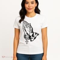 Pray Praying Hands Rosary Cross Women's T-Shirt thumb 4