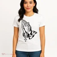 Pray Praying Hands Rosary Cross Women's T-Shirt thumb 4