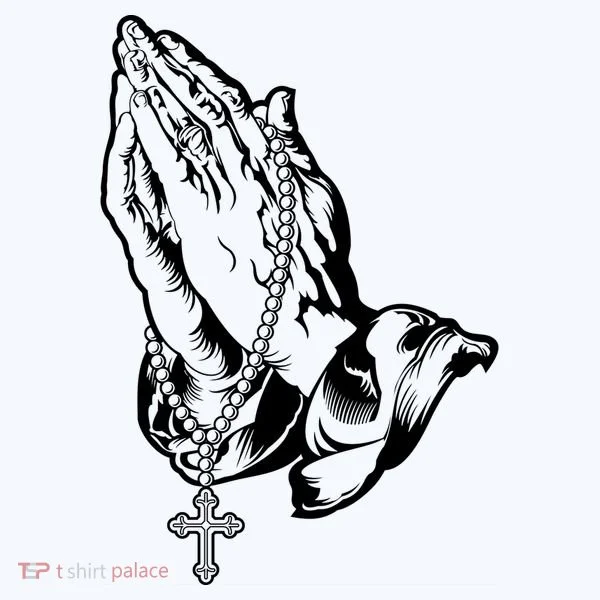 Pray Praying Hands Rosary Cross Women's T-Shirt