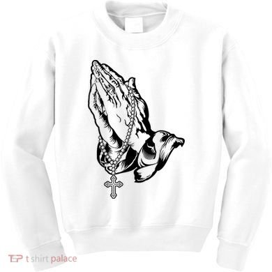 Pray Praying Hands Rosary Cross Kids Sweatshirt
