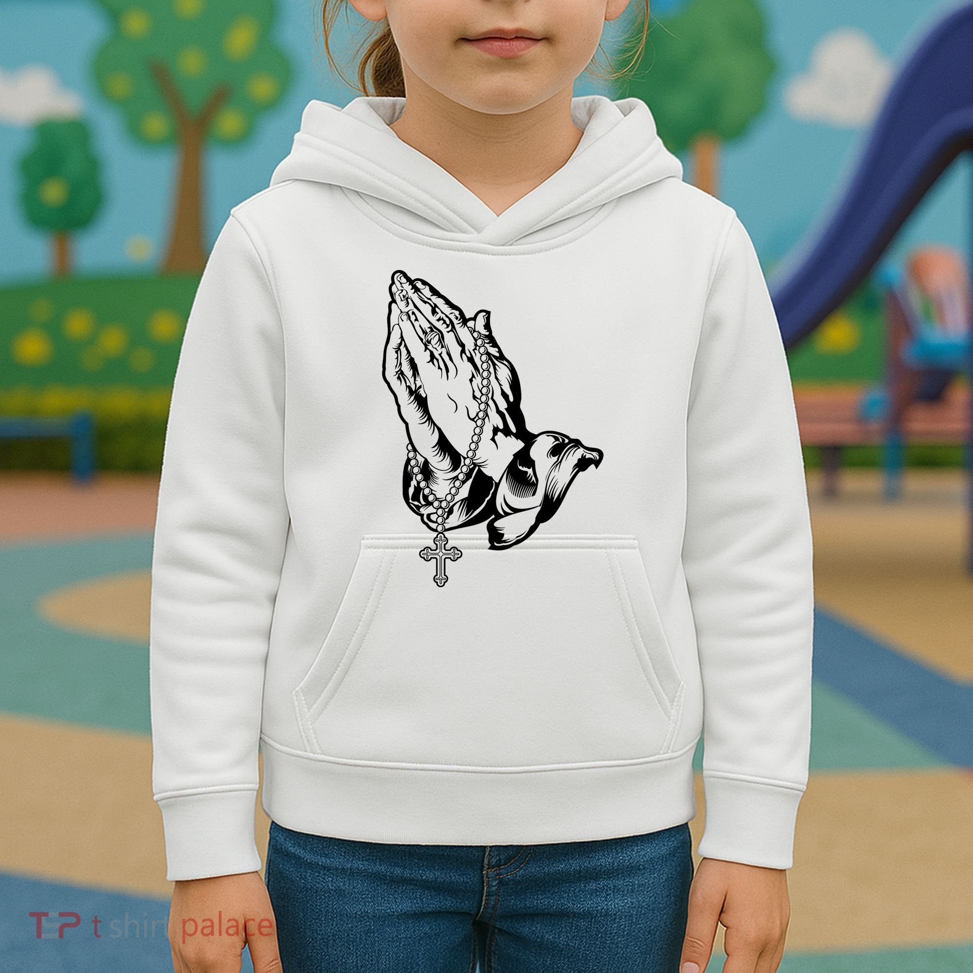 Pray Praying Hands Rosary Cross Kids Hoodie