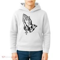 Pray Praying Hands Rosary Cross Kids Hoodie thumb 4