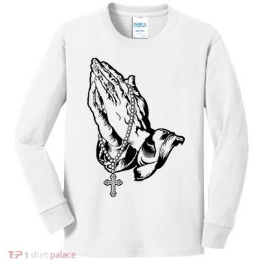 Pray Praying Hands Rosary Cross Kids Long Sleeve Shirt