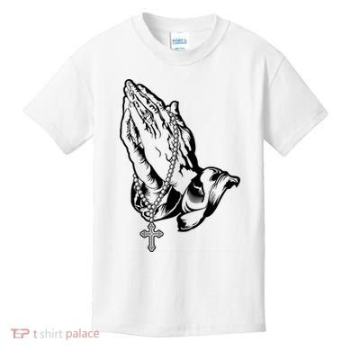 Pray Praying Hands Rosary Cross Kids T-Shirt