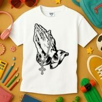 Pray Praying Hands Rosary Cross Kids T-Shirt thumb 3