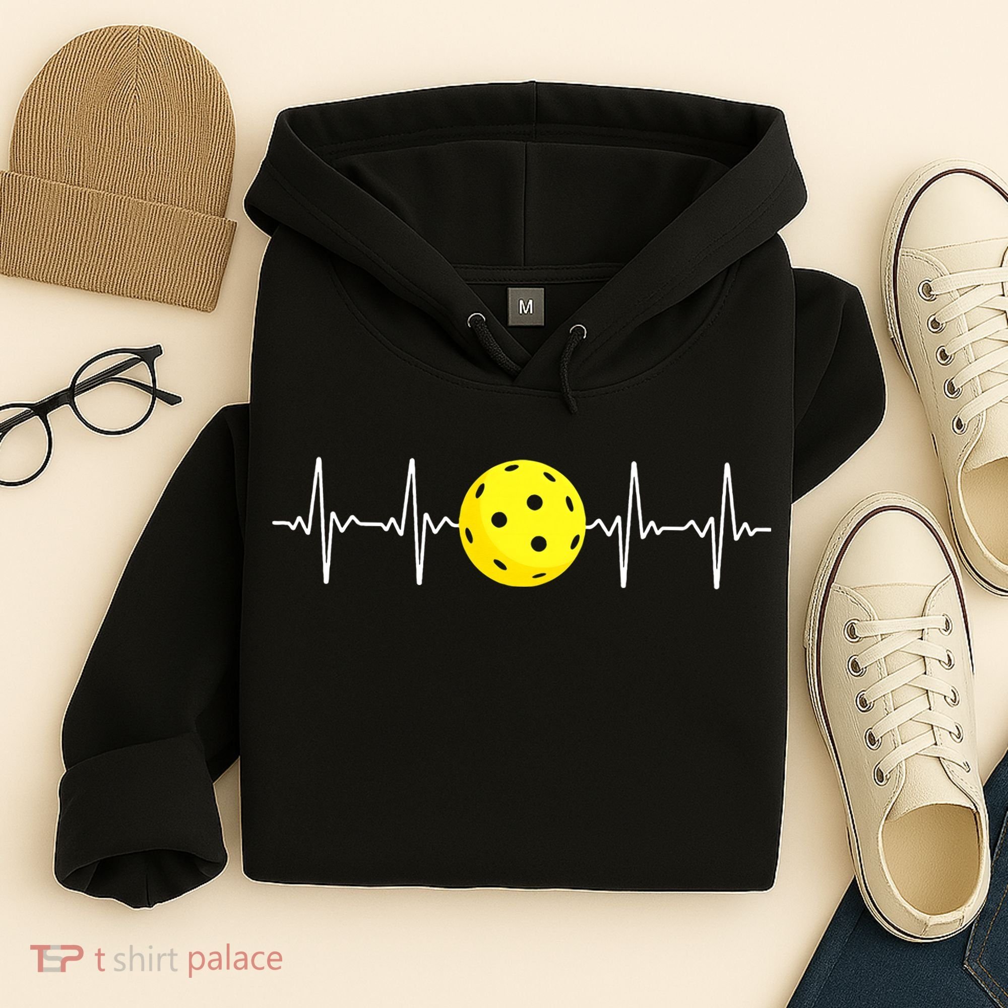Pickleball Player Heartbeat EKG Pulse Whiffle Ball Game Hoodie