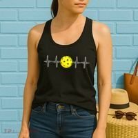 Pickleball Player Heartbeat EKG Pulse Whiffle Ball Game Women's Tank Top thumb 2