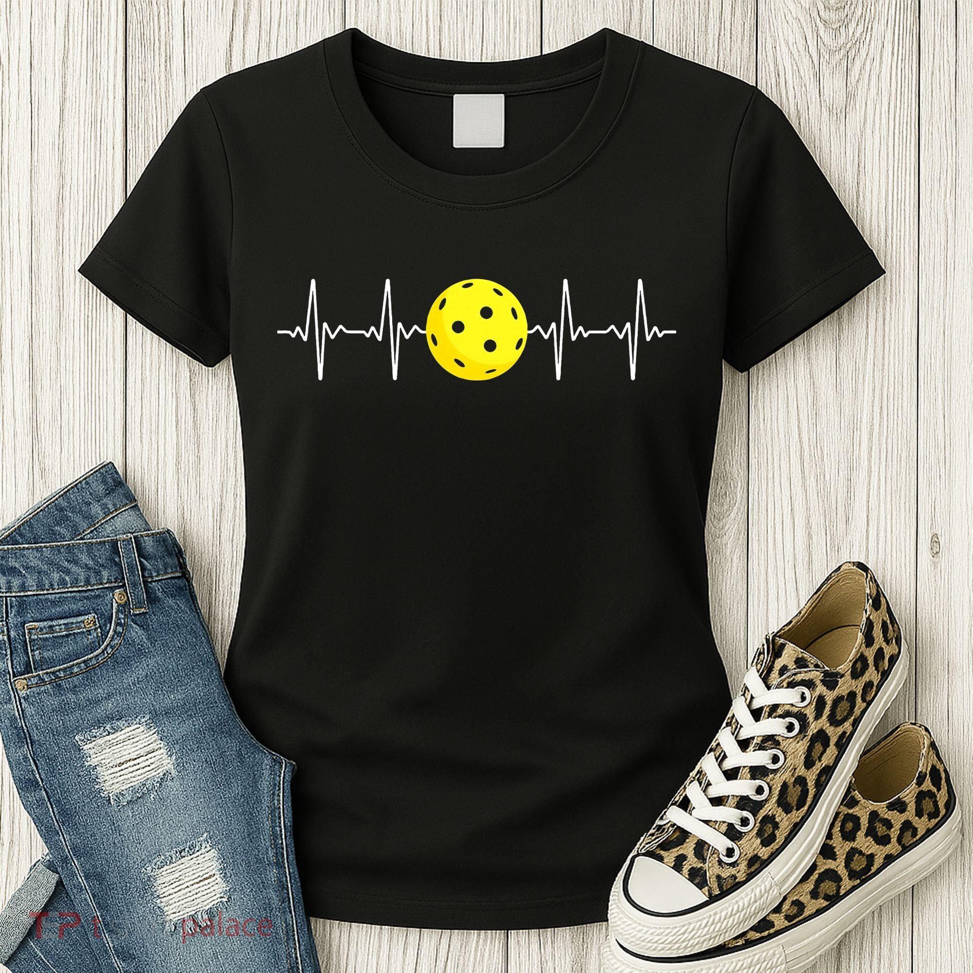 Pickleball Player Heartbeat EKG Pulse Whiffle Ball Game Women's T-Shirt