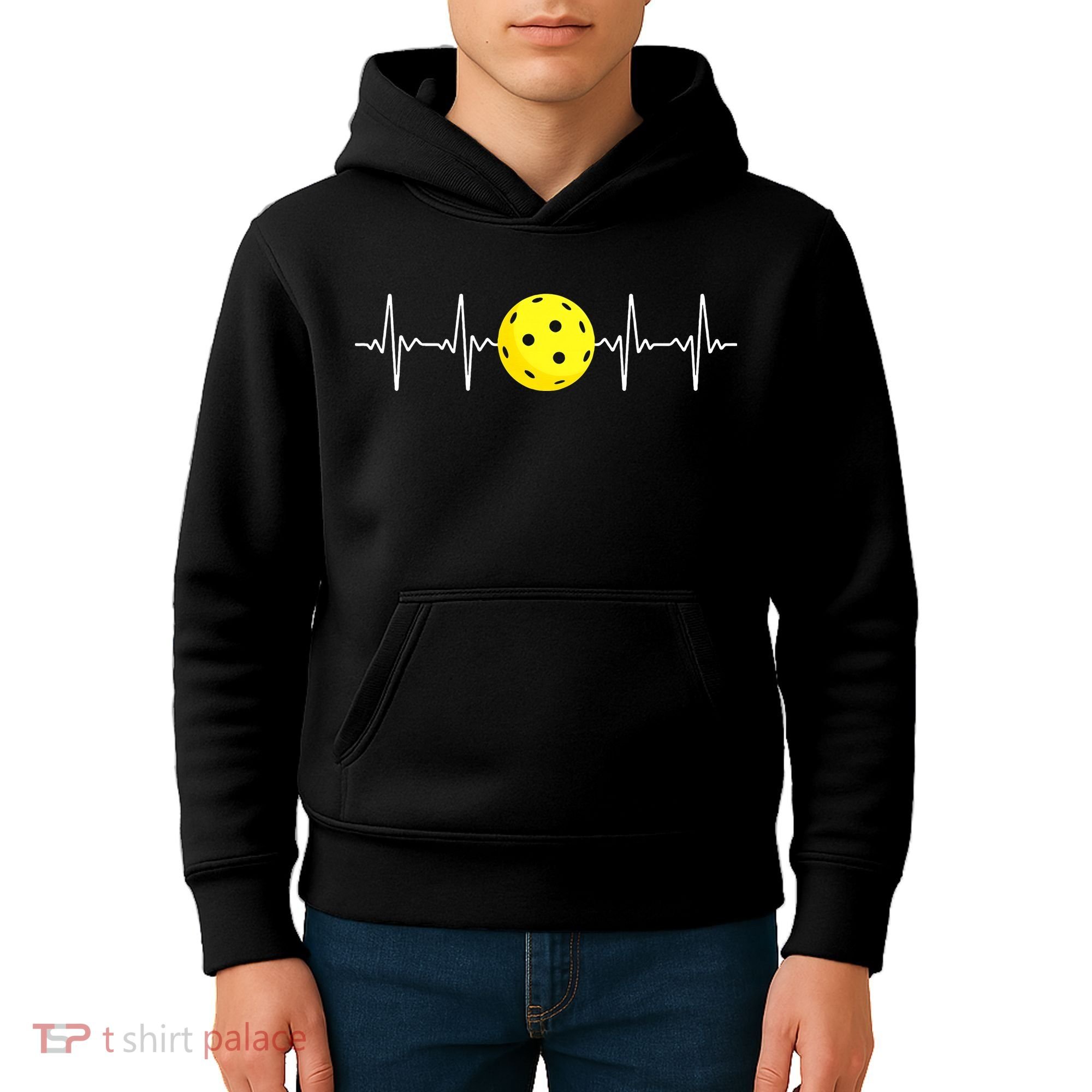 Pickleball Player Heartbeat EKG Pulse Whiffle Ball Game Kids Hoodie