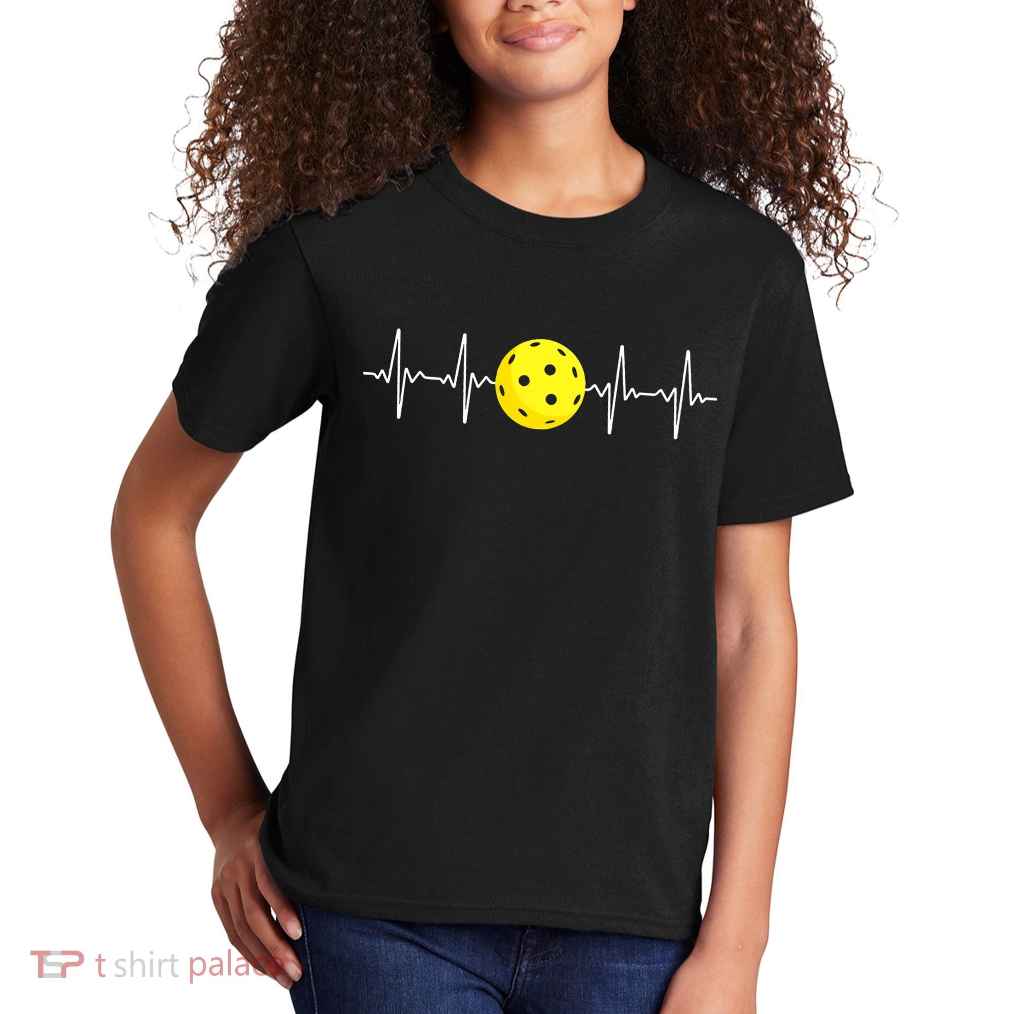 Pickleball Player Heartbeat EKG Pulse Whiffle Ball Game Kids T-Shirt