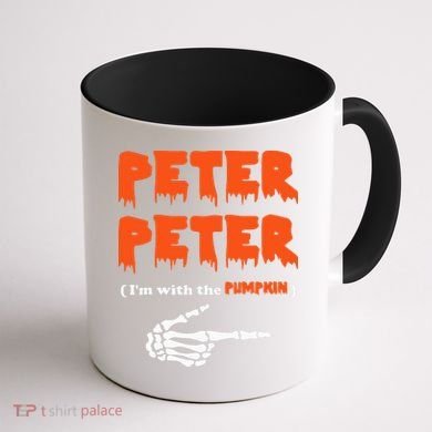 Peter Peter I'm With The Pumpkin Skeleton Halloween Coffee Mug back