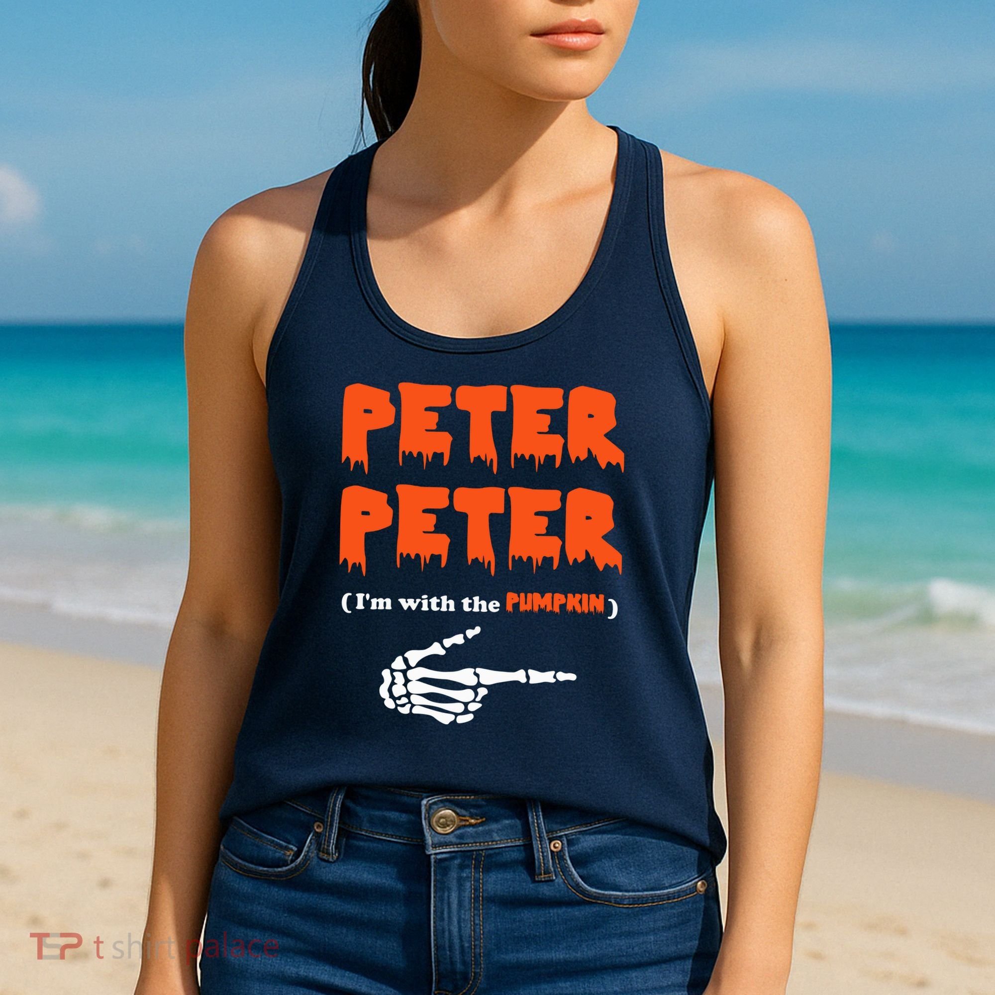 Peter Peter I'm With The Pumpkin Skeleton Halloween Women's Tank Top