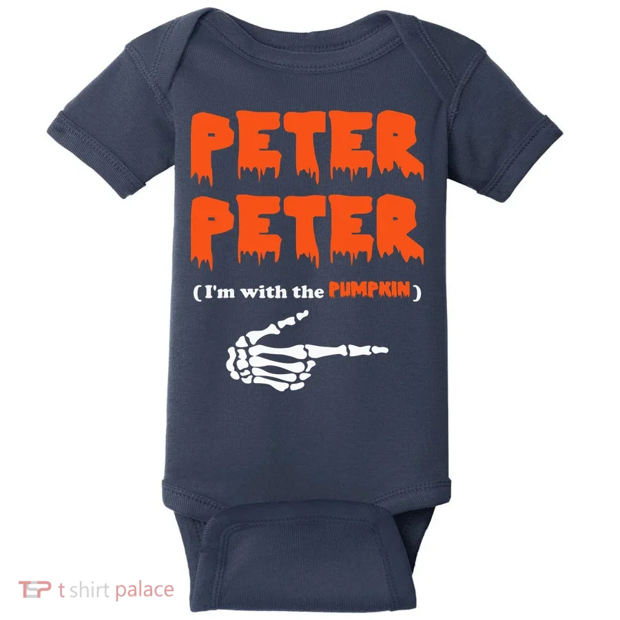 Peter Peter I'm With The Pumpkin Skeleton Halloween Baby Bodysuit