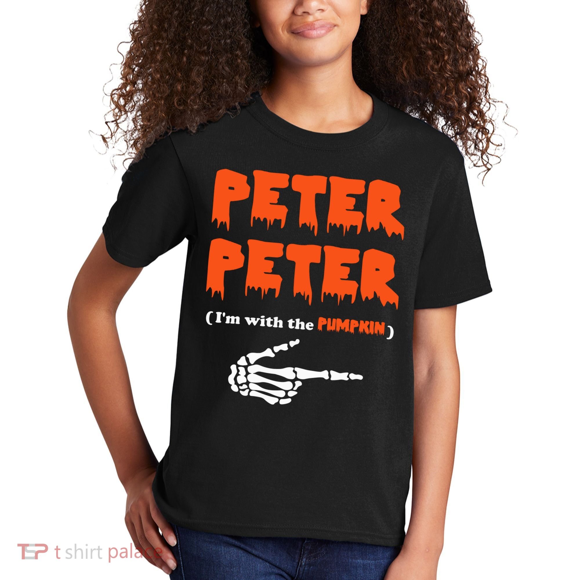 Peter Peter I'm With The Pumpkin Skeleton Halloween Kids T-Shirt