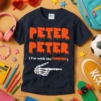 Peter Peter I'm With The Pumpkin Skeleton Halloween Kids T-Shirt thumb 3