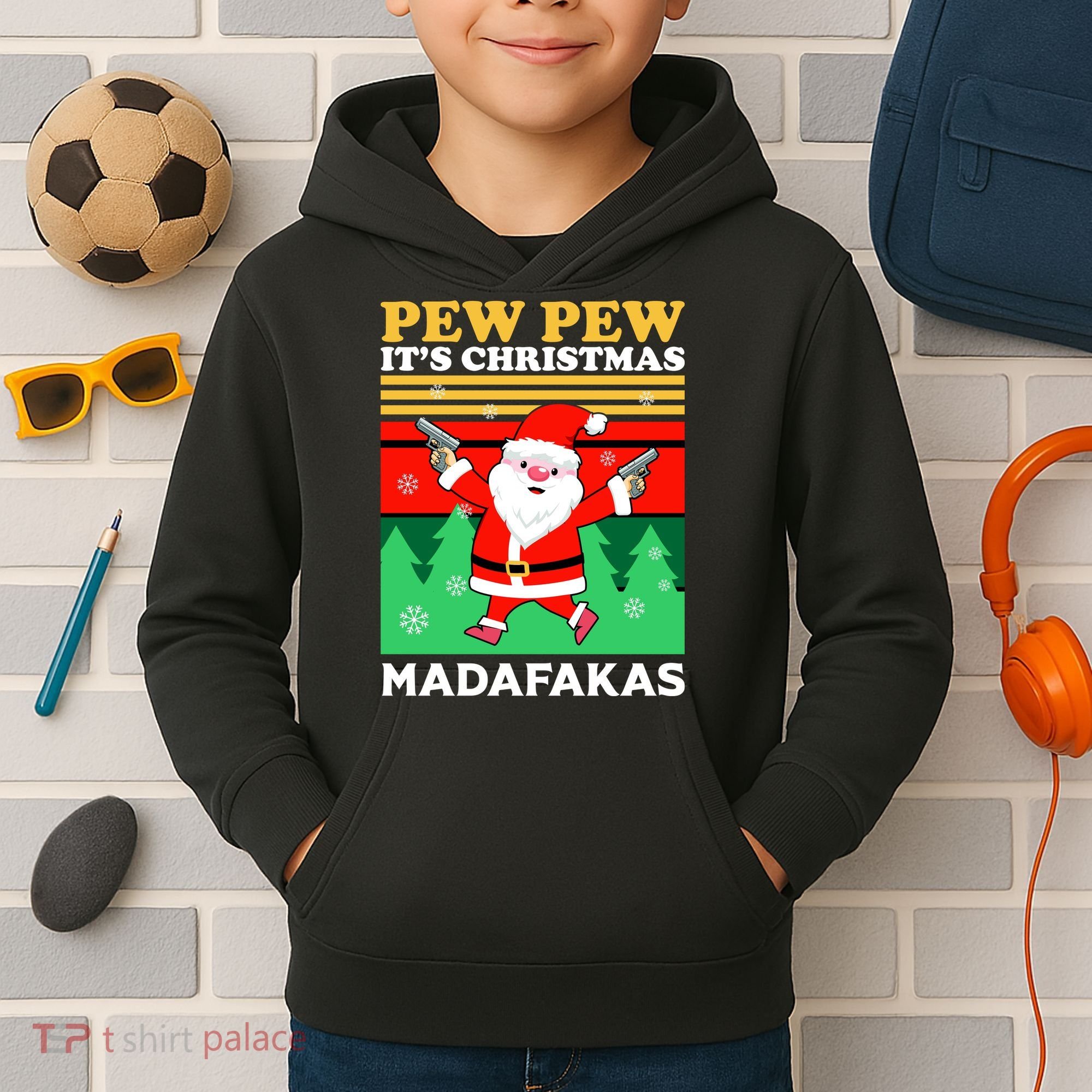 Pew Pew Its Christmas Mudafakas Funny Santa Claus Game Kids Hoodie