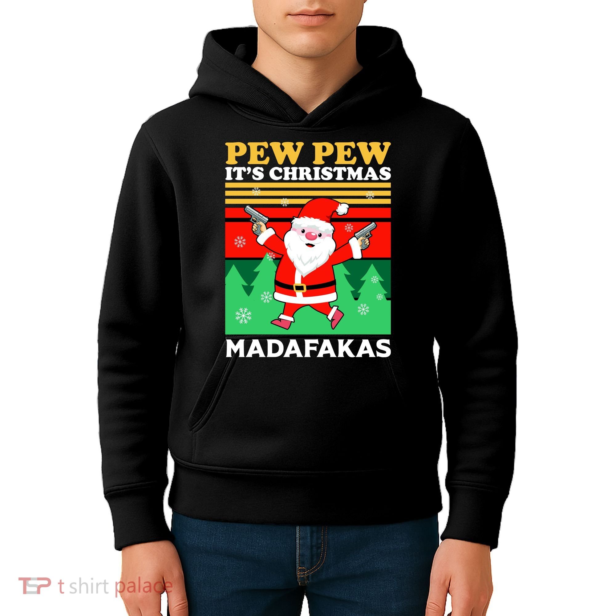 Pew Pew Its Christmas Mudafakas Funny Santa Claus Game Kids Hoodie