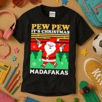Pew Pew Its Christmas Mudafakas Funny Santa Claus Game Kids T-Shirt thumb 3