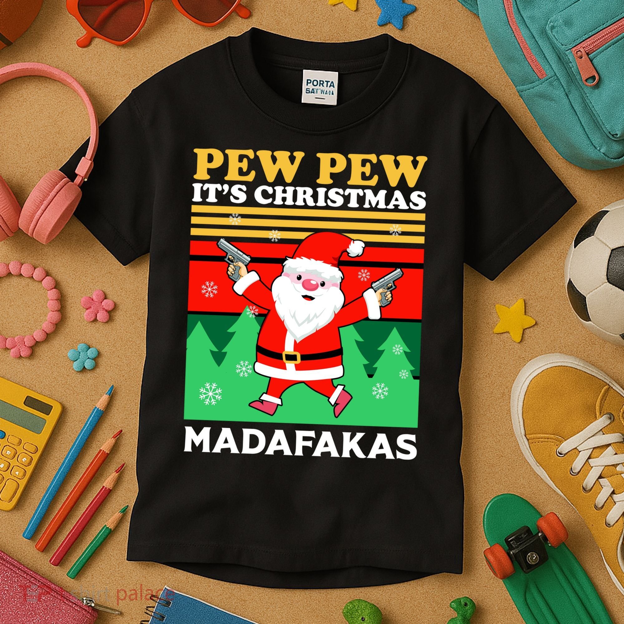 Pew Pew Its Christmas Mudafakas Funny Santa Claus Game Kids T-Shirt