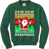 Pew Pew Its Christmas Mudafakas Funny Santa With Guns Game Kids Sweatshirt thumb 0