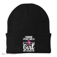 Pickleball Player I Know I Play Like A Girl Try To Keep Up Cool Pickleball Gift Beanie thumb 0