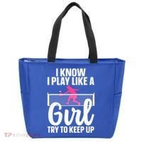 Pickleball Player I Know I Play Like A Girl Try To Keep Up Cool Pickleball Gift Tote Bag thumb 0