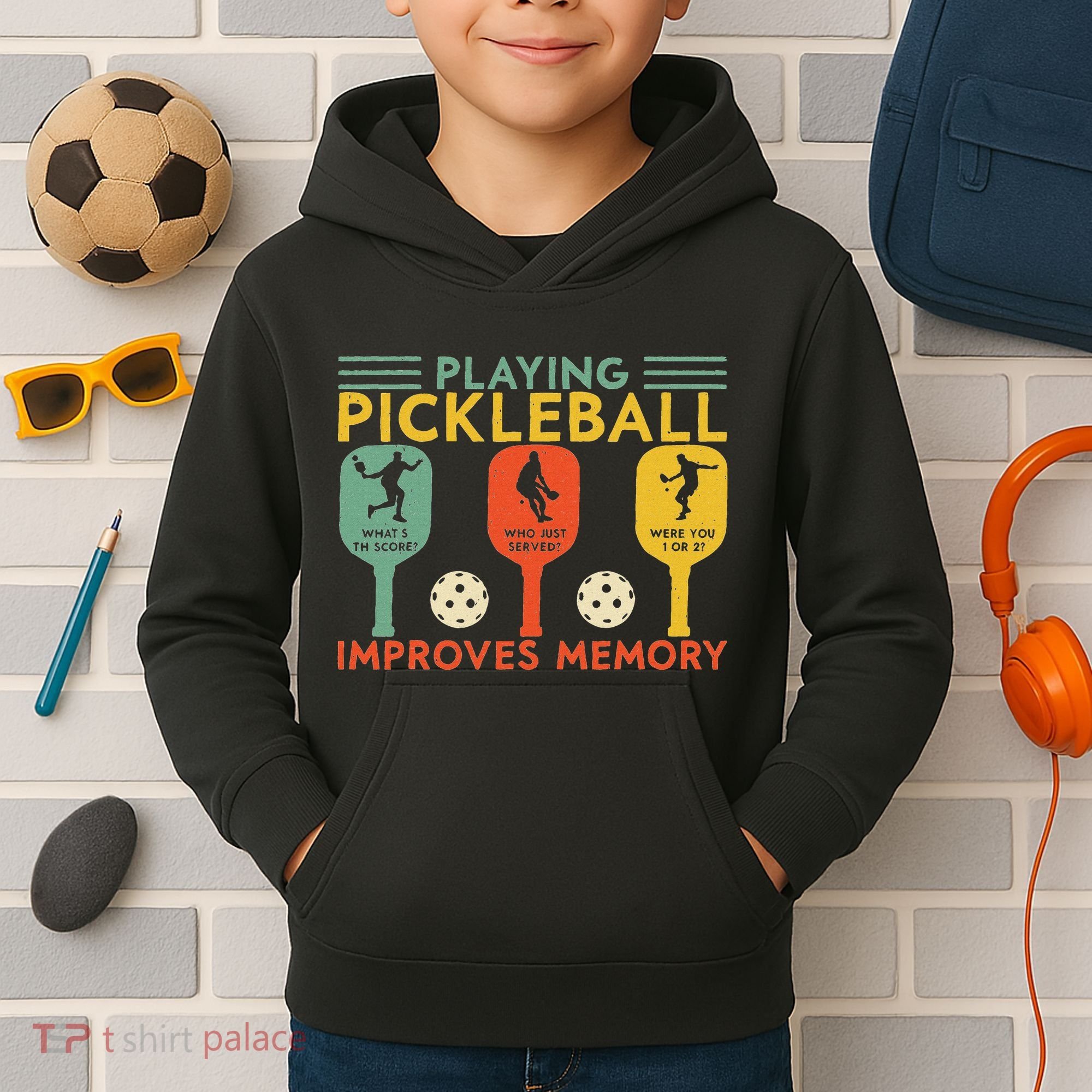 Playing Pickleball Improves Memory Funny Pickleball Player Kids Hoodie