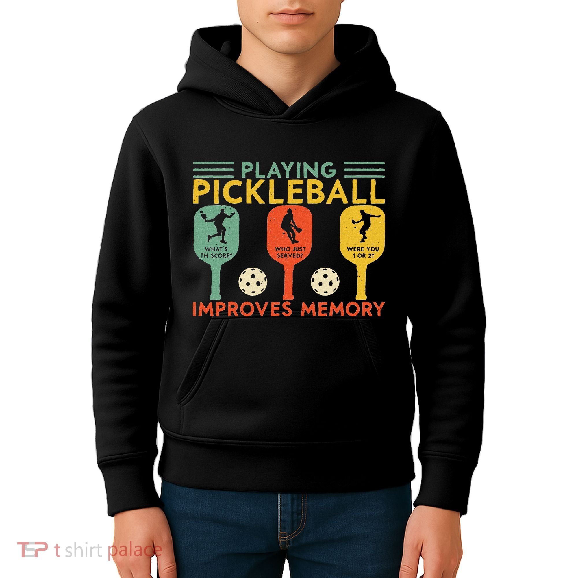 Playing Pickleball Improves Memory Funny Pickleball Player Kids Hoodie