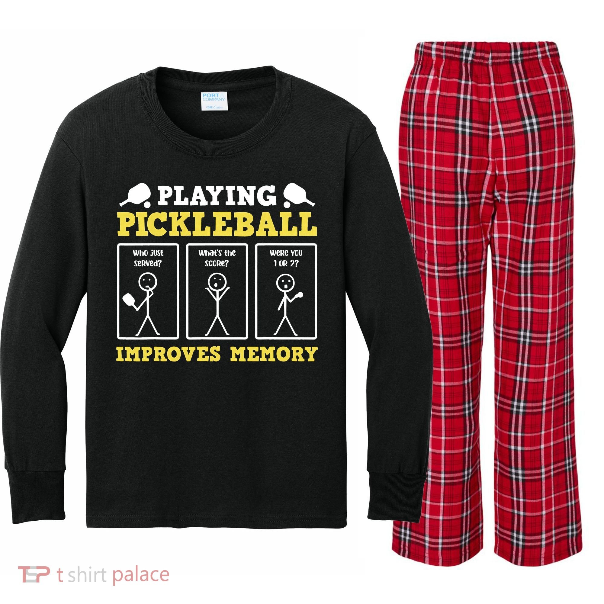 Playing Pickleball Improves Memory Dink Funny Pickleball Kids Long Sleeve Plaid Pajama Set