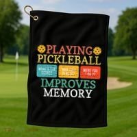 Playing Pickleball Improves Memory retro Pickleball Dinking Golf Towel thumb 1