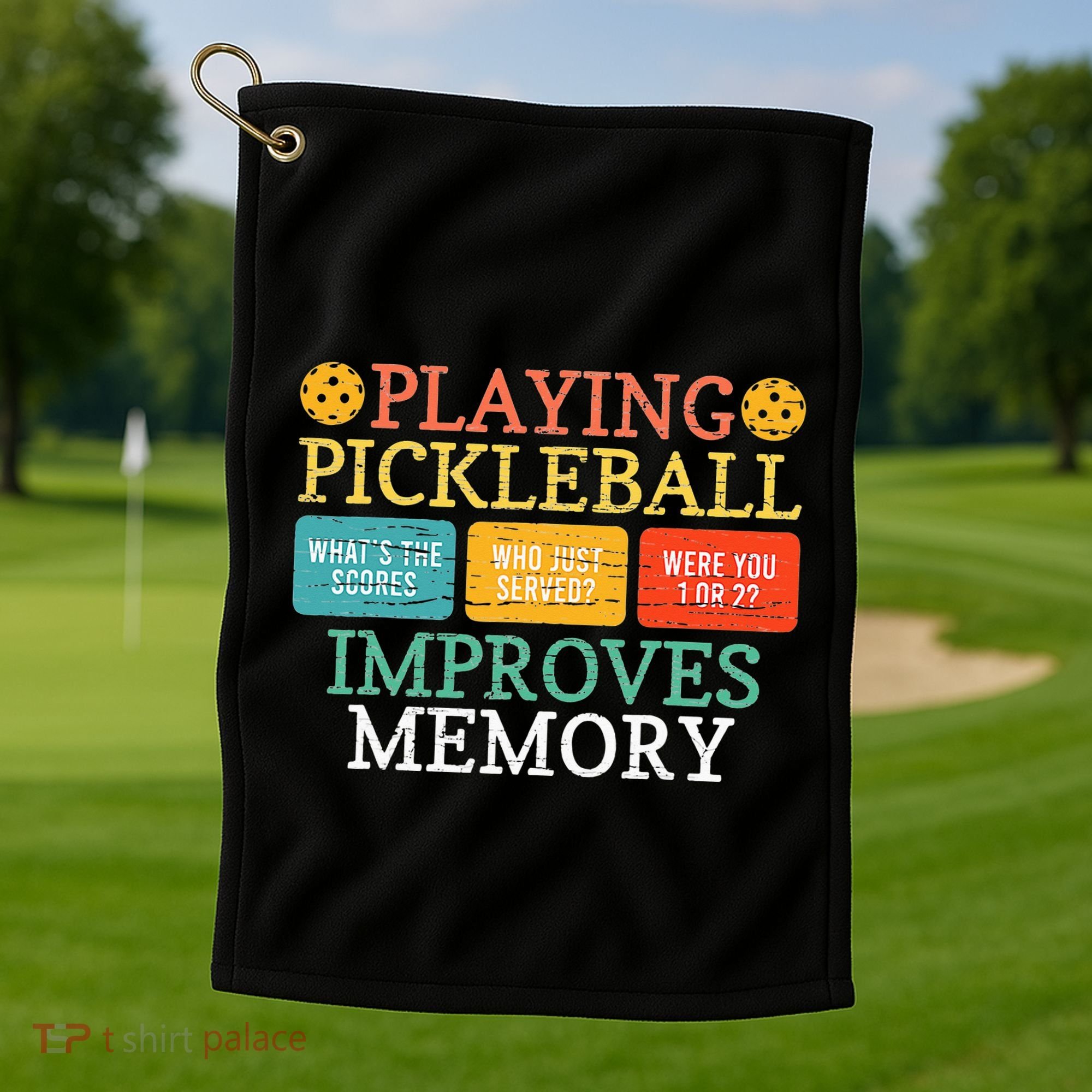 Playing Pickleball Improves Memory retro Pickleball Dinking Golf Towel