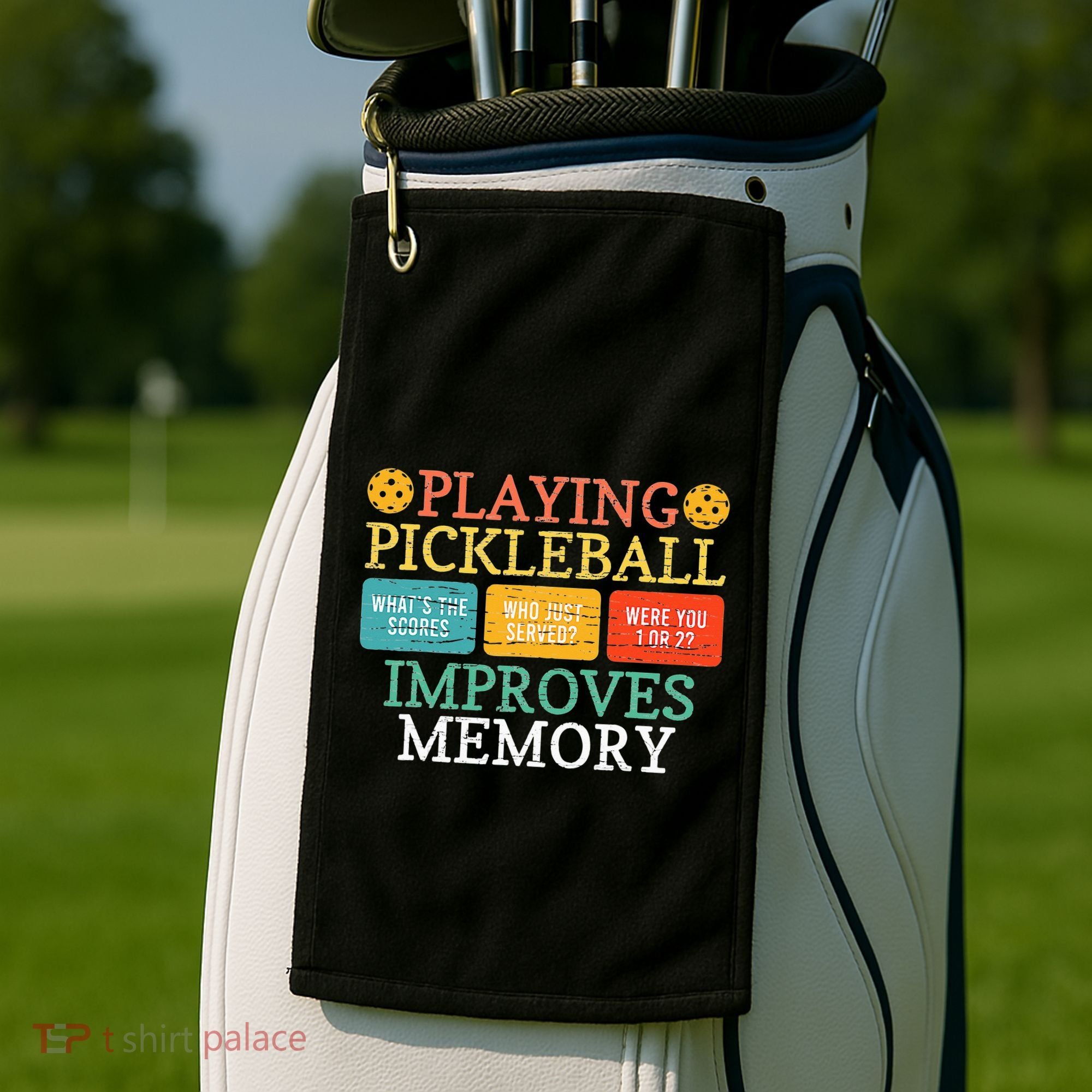 Playing Pickleball Improves Memory retro Pickleball Dinking Golf Towel
