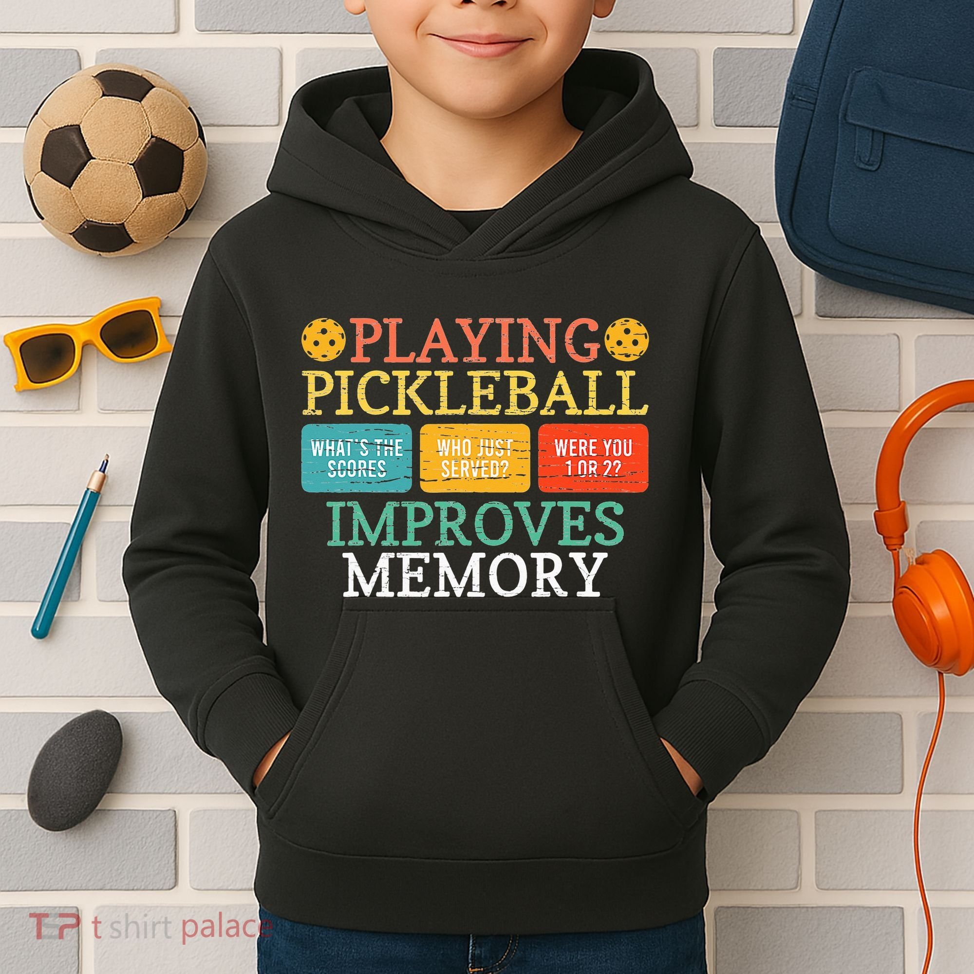 Playing Pickleball Improves Memory retro Pickleball Dinking Kids Hoodie