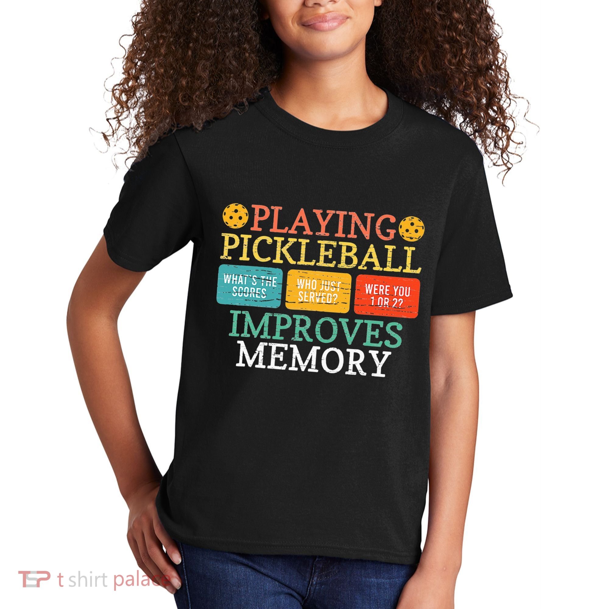 Playing Pickleball Improves Memory retro Pickleball Dinking Kids T-Shirt