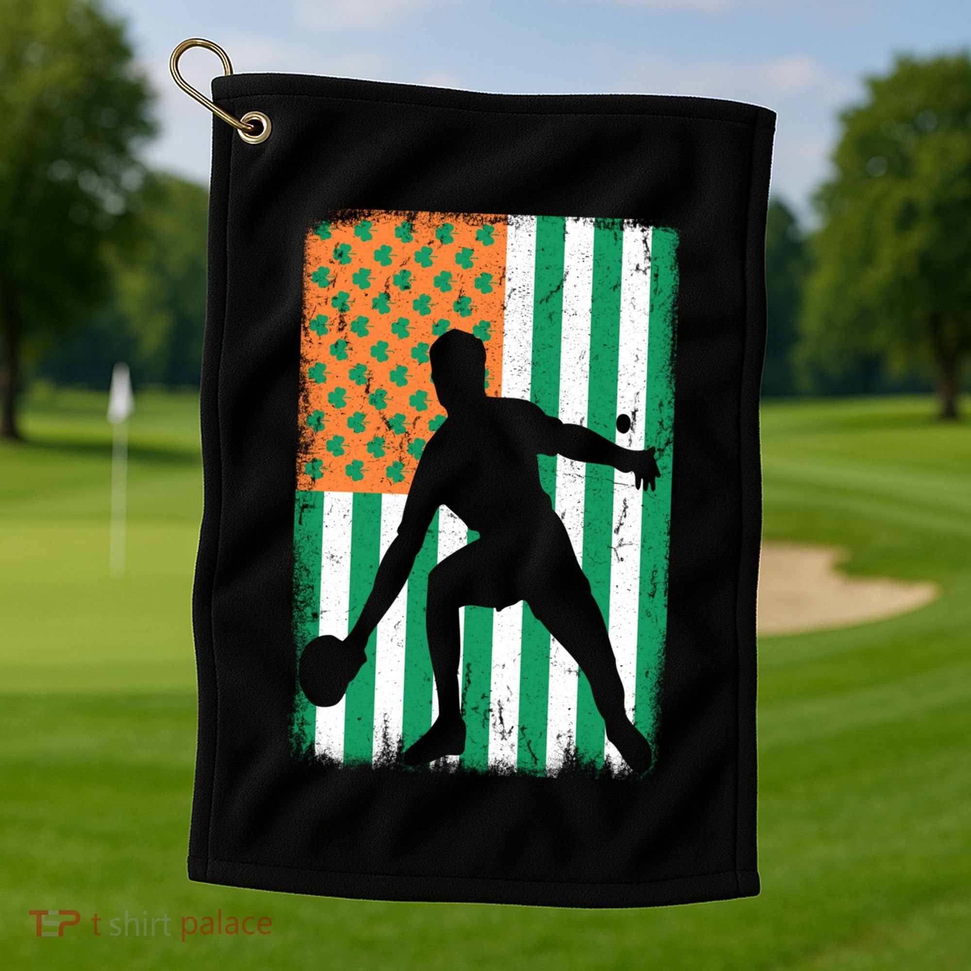 Ping Pong Irish American Flag St Patrick's Day Table Tennis Funny Gift Golf Towel