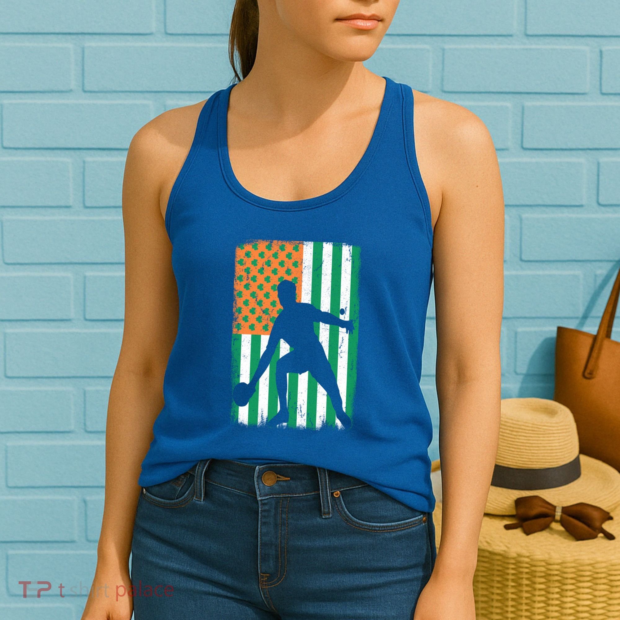 Ping Pong Irish American Flag St Patrick's Day Table Tennis Funny Gift Women's Tank Top