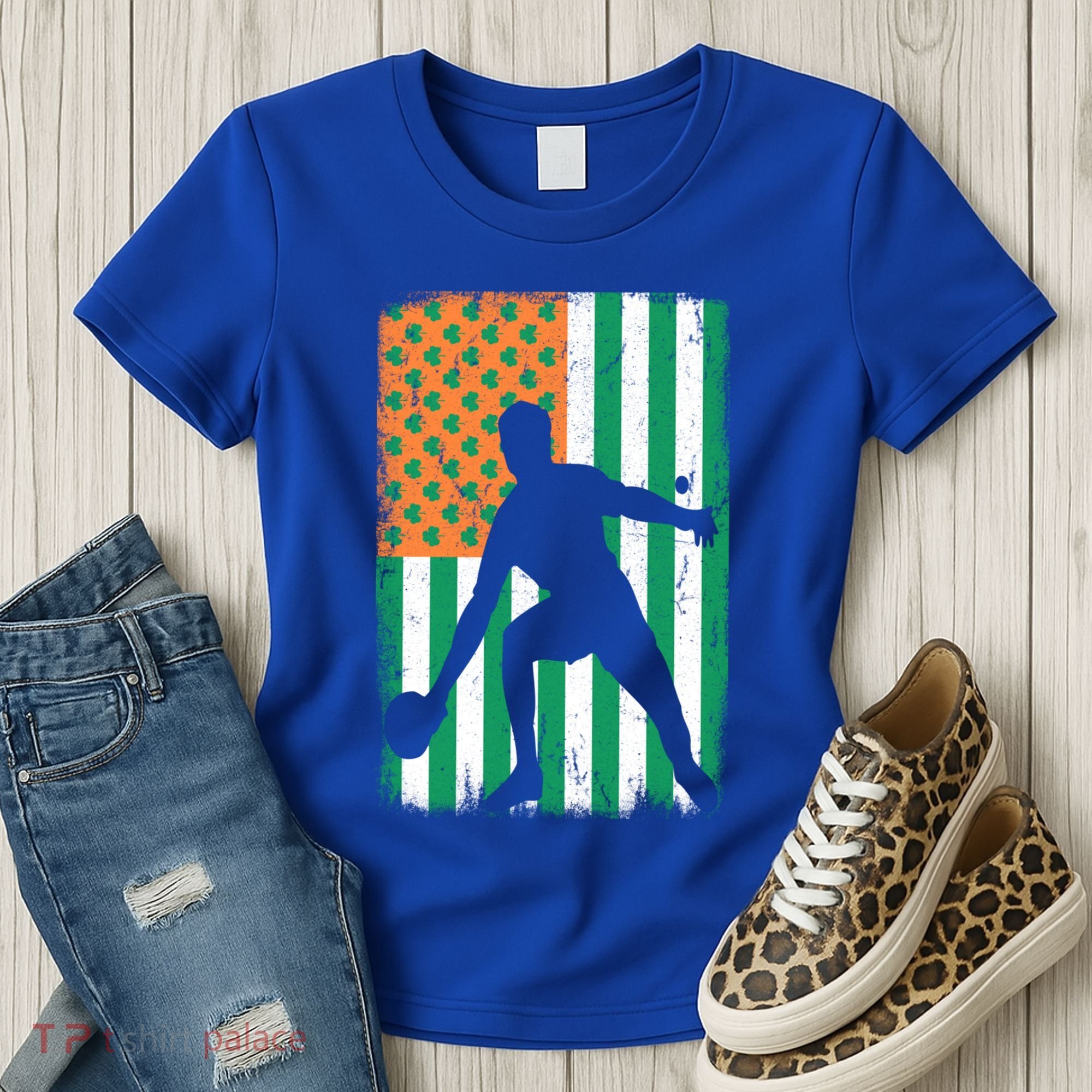 Ping Pong Irish American Flag St Patrick's Day Table Tennis Funny Gift Women's T-Shirt