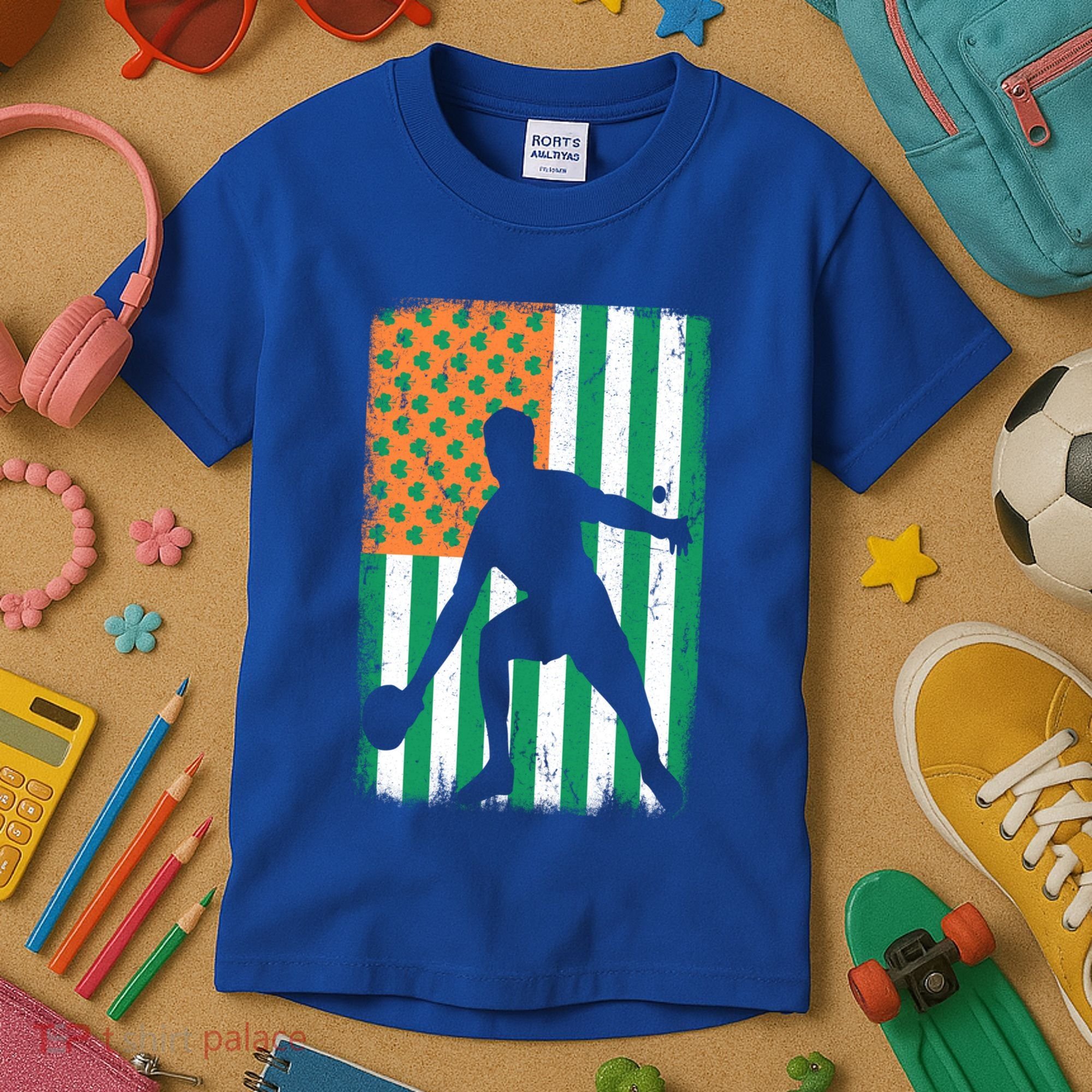 Ping Pong Irish American Flag St Patrick's Day Table Tennis Funny Gift Kids T-Shirt