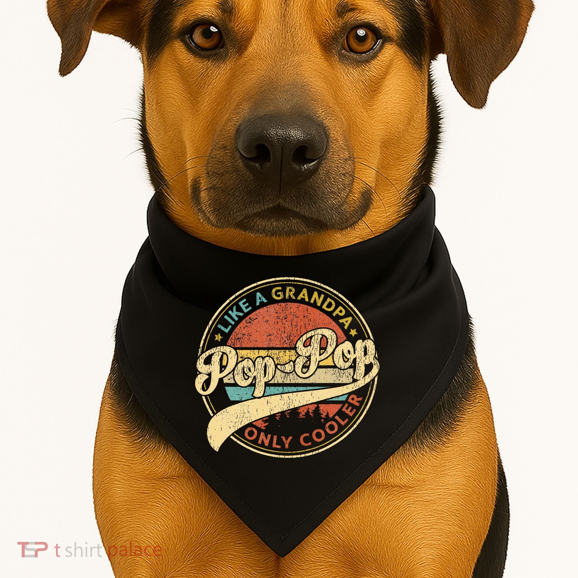 Pop Pop Like A Grandpa Only Cooler Retro Pop Pop Fathers Day USA-Made Doggie Bandana