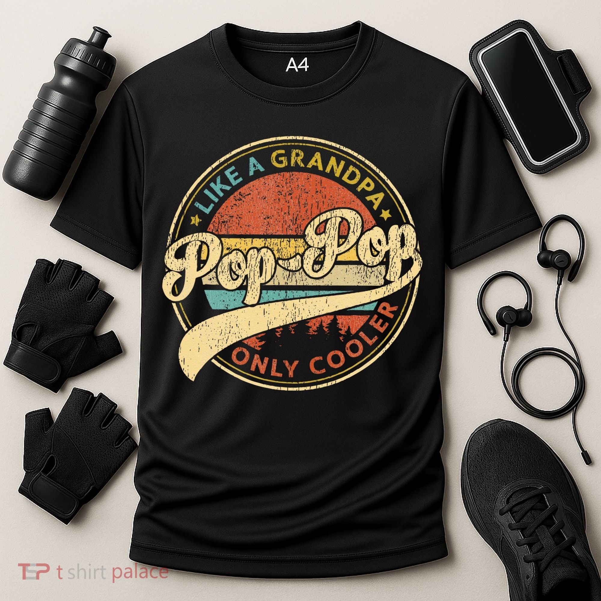 Pop Pop Like A Grandpa Only Cooler Retro Pop Pop Fathers Day Cooling Performance Crew T-Shirt