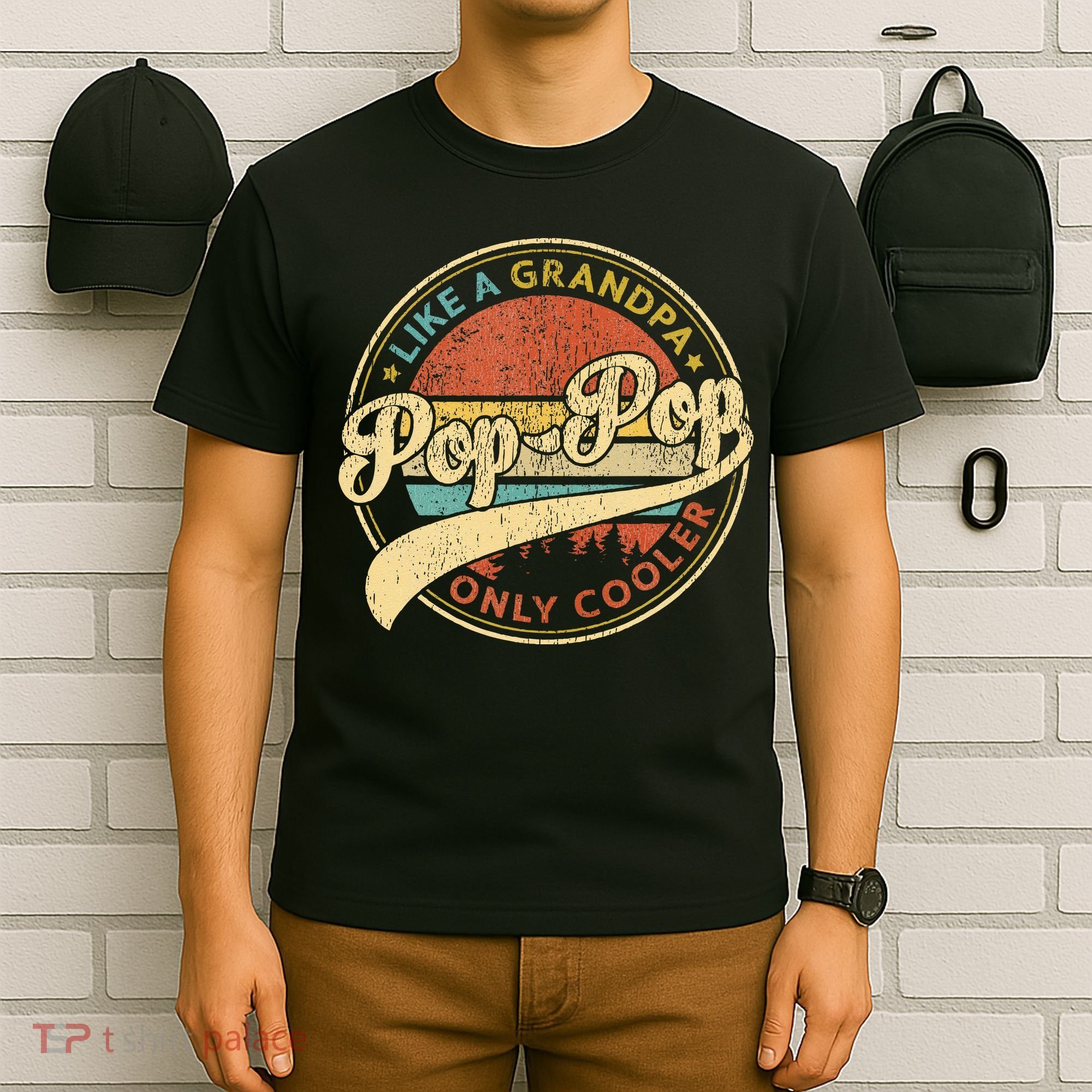 Pop Pop Like A Grandpa Only Cooler Retro Pop Pop Fathers Day T-Shirt
