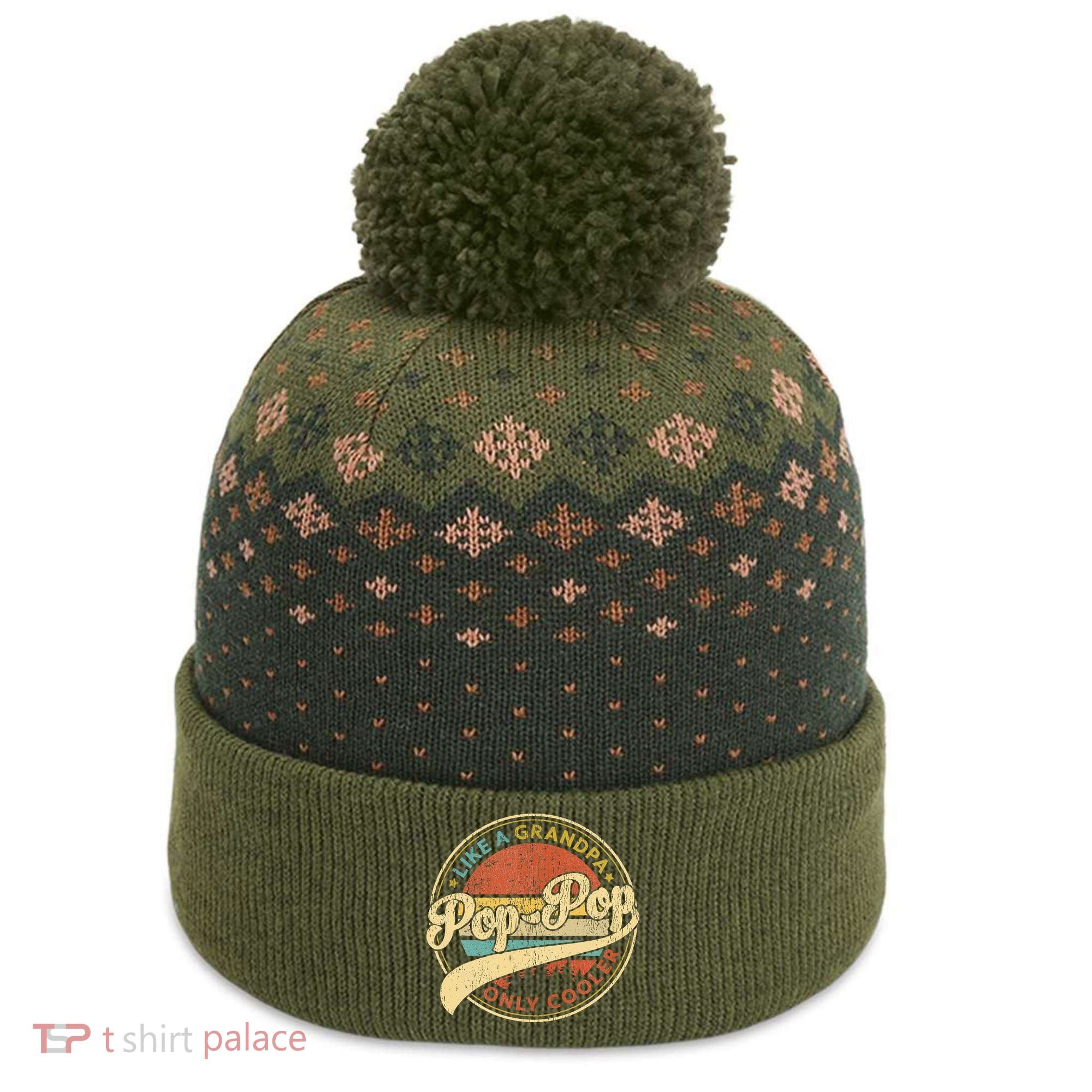 Pop Pop Like A Grandpa Only Cooler Retro Pop Pop Fathers Day The Baniff Cuffed Pom Beanie