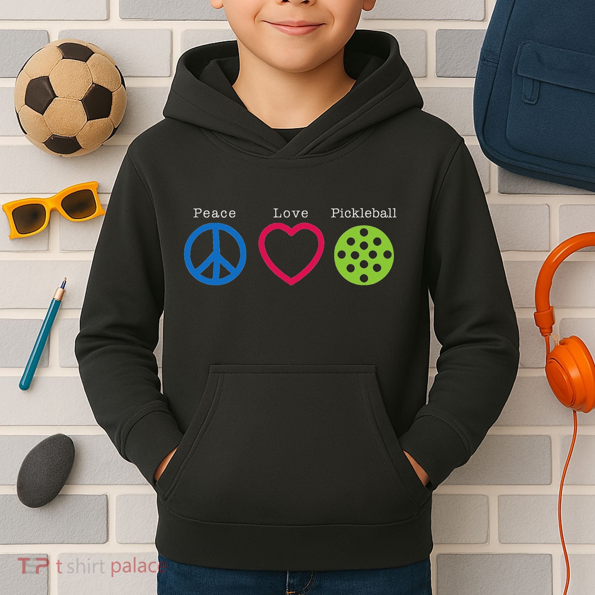 Pickleball Peace Love Kids Hoodie