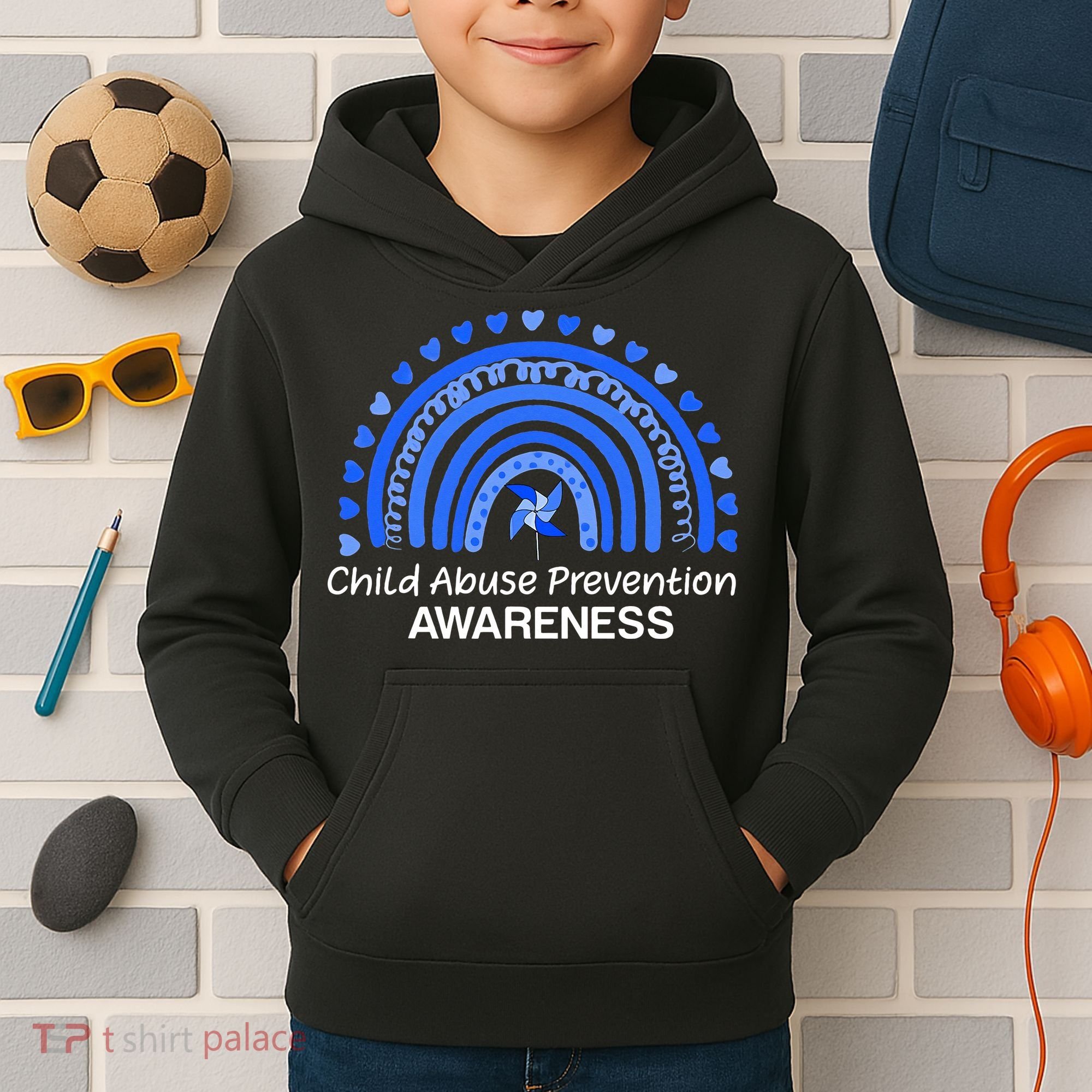 Pinwheel Peace Love Hope Child Abuse Prevention Awareness Kids Hoodie