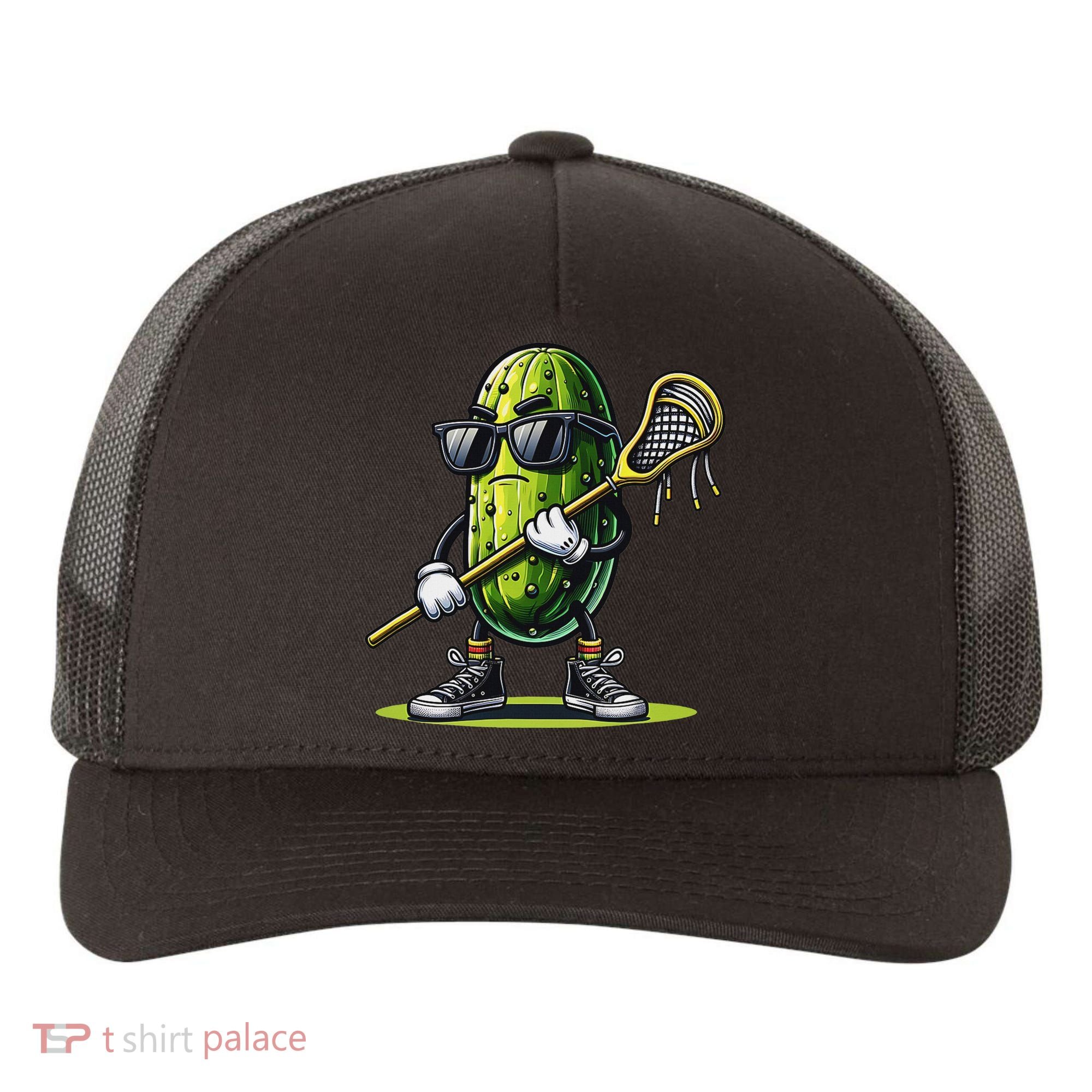 Pickle Playing Lacrosse Funny Sports Trendy For Yupoong Adult 5-Panel Trucker Hat