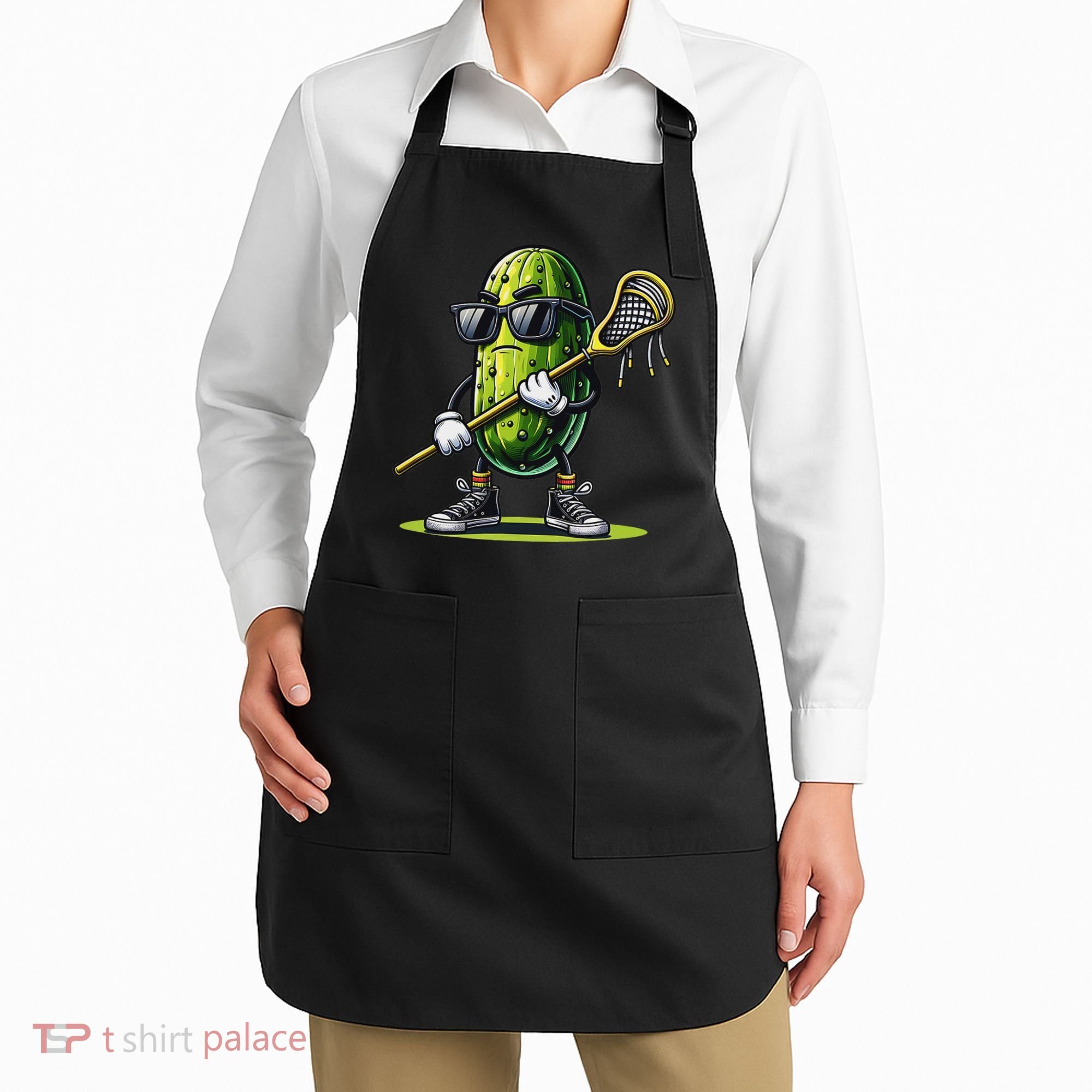 Pickle Playing Lacrosse Funny Sports Trendy For Apron