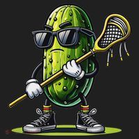 Pickle Playing Lacrosse Funny Sports Trendy For Urban Oversized Heavyweight T-Shirt thumb 2