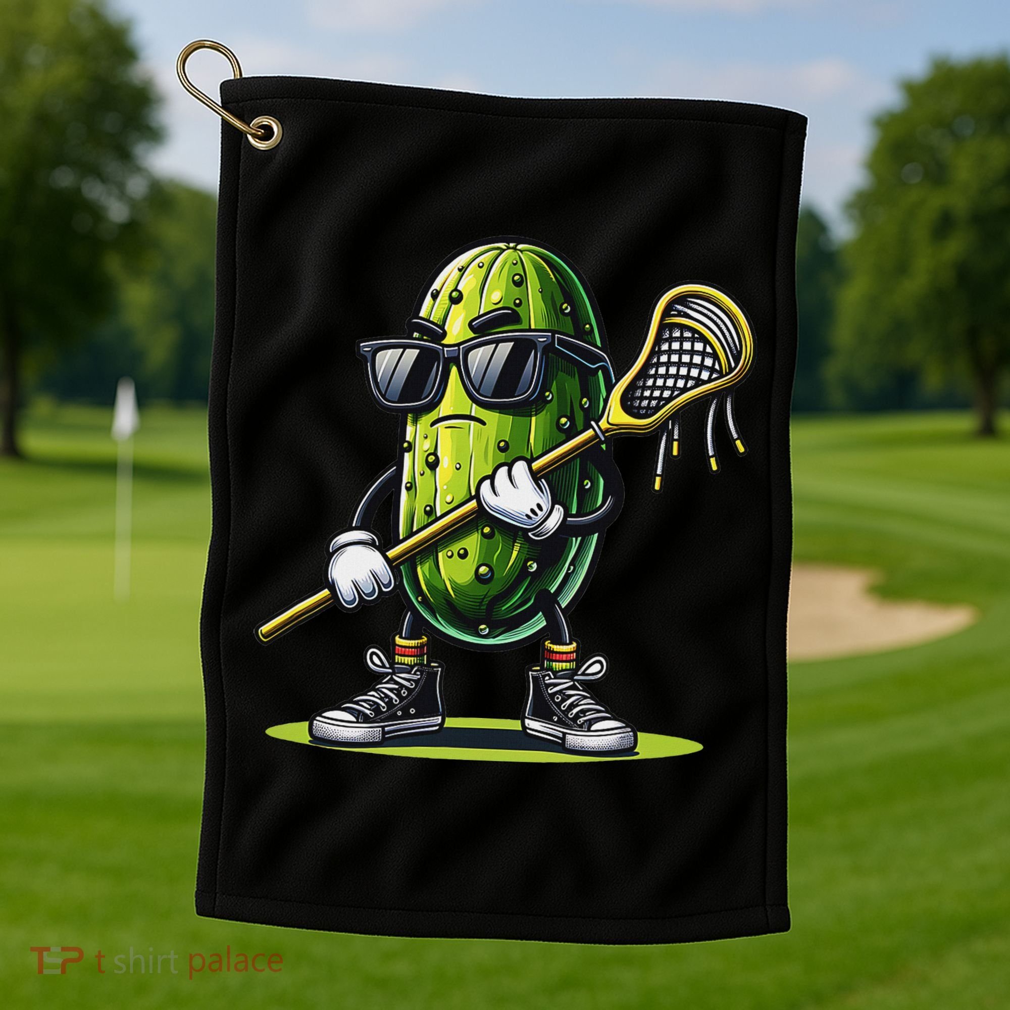 Pickle Playing Lacrosse Funny Sports Trendy For Golf Towel