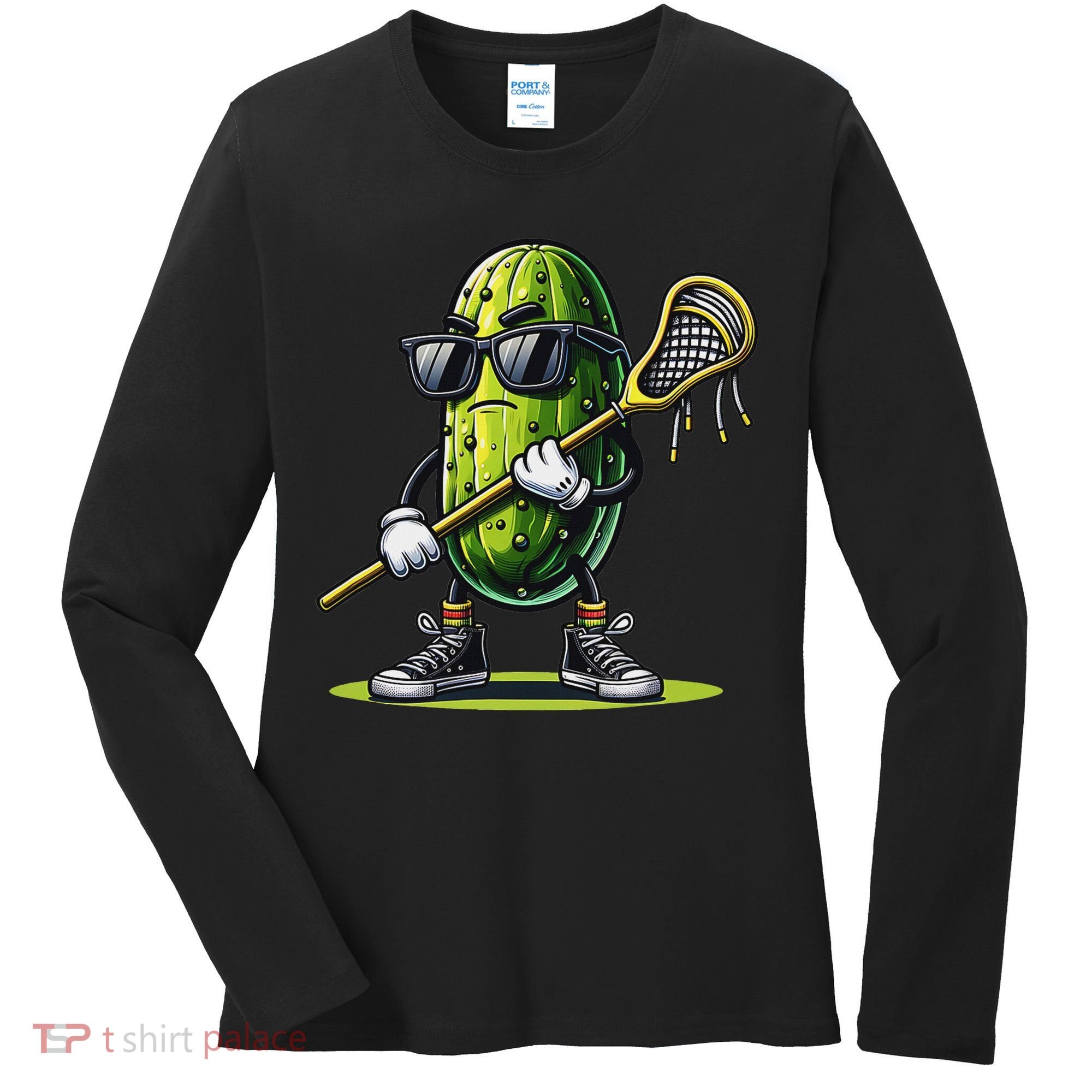 Pickle Playing Lacrosse Funny Sports Trendy For Women's Long Sleeve Shirt