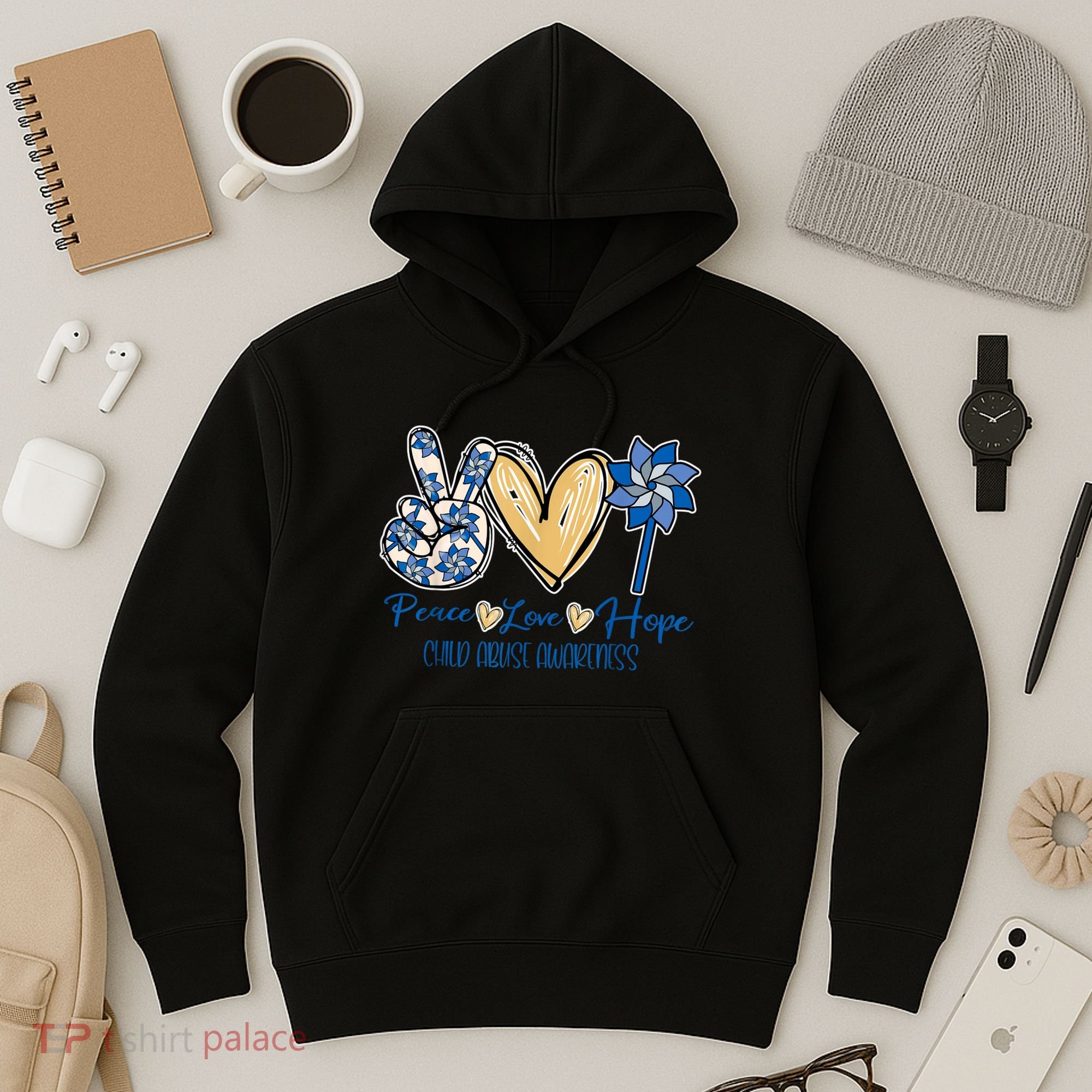 Pinwheel Peace Love Hope Child Abuse Prevention Awareness Hoodie